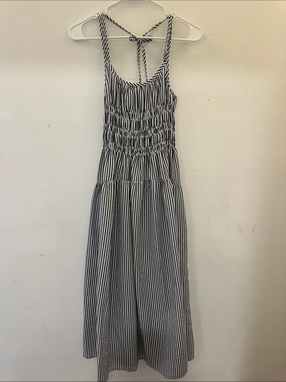 Seersucker Grey & White Striped Sundress
